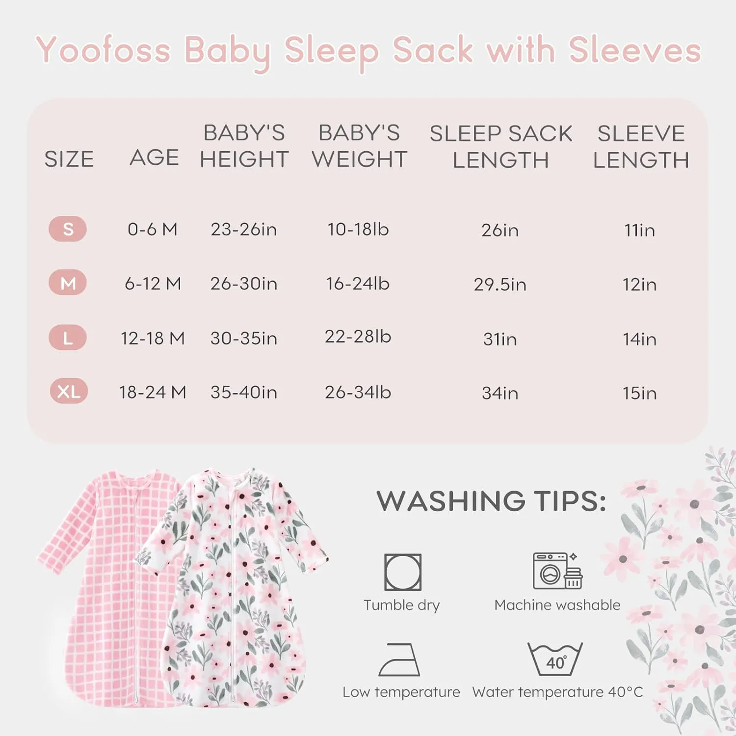 Yoofoss Long Sleeve Fleece Baby Sleep Sack 18-24 Months, 2 Pack TOG 1.5 Baby Wearable Blanket with 2-Way Zipper, Toddler Sleeping Sack, Soft Warm