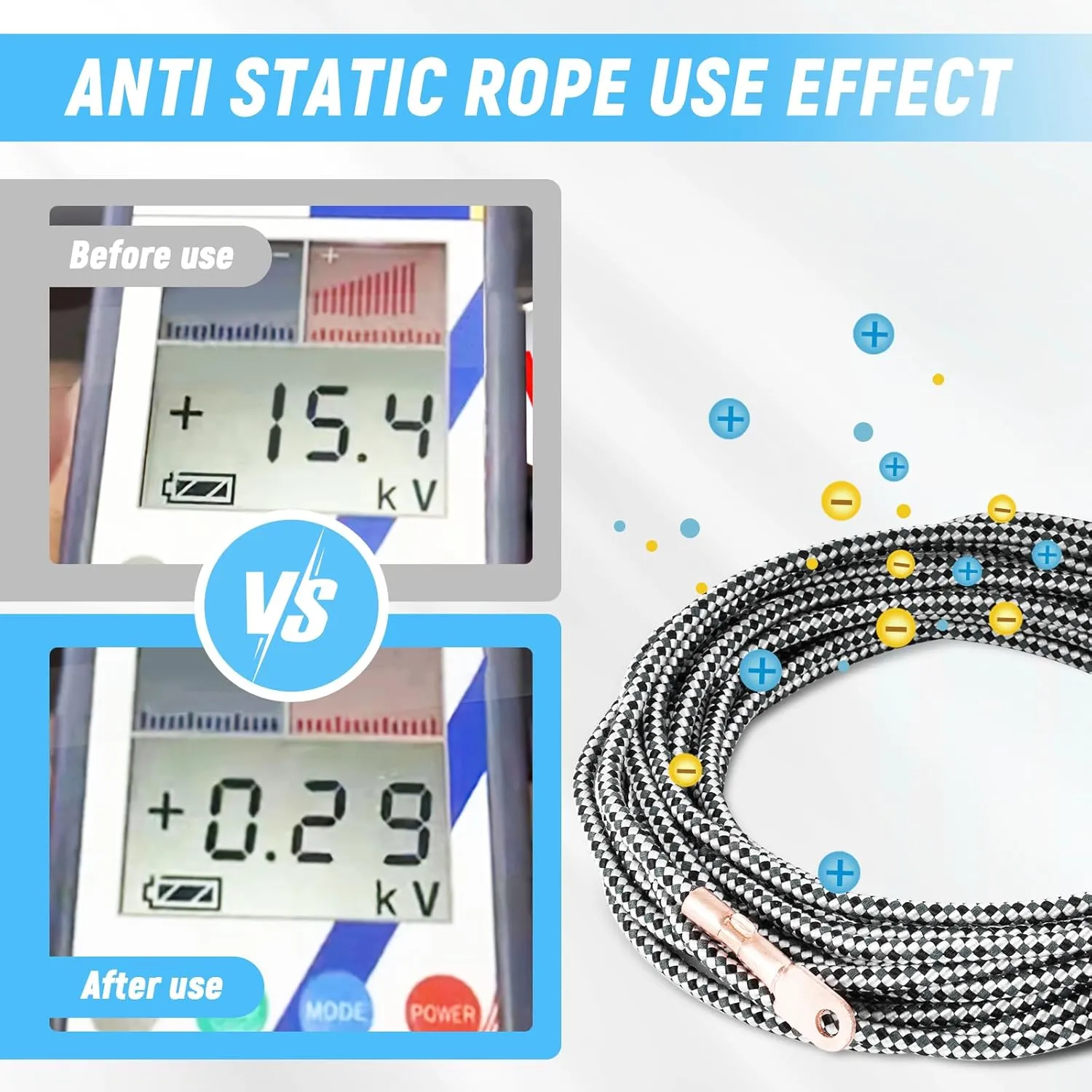 YUCHENGTECH Anti Static Copper Rope O.D.8mm 32FT Anti Static Cord Static Eliminator Static Electricity Remover Industrial for Laminating Machine Printing Machine Film Machine (32FT)