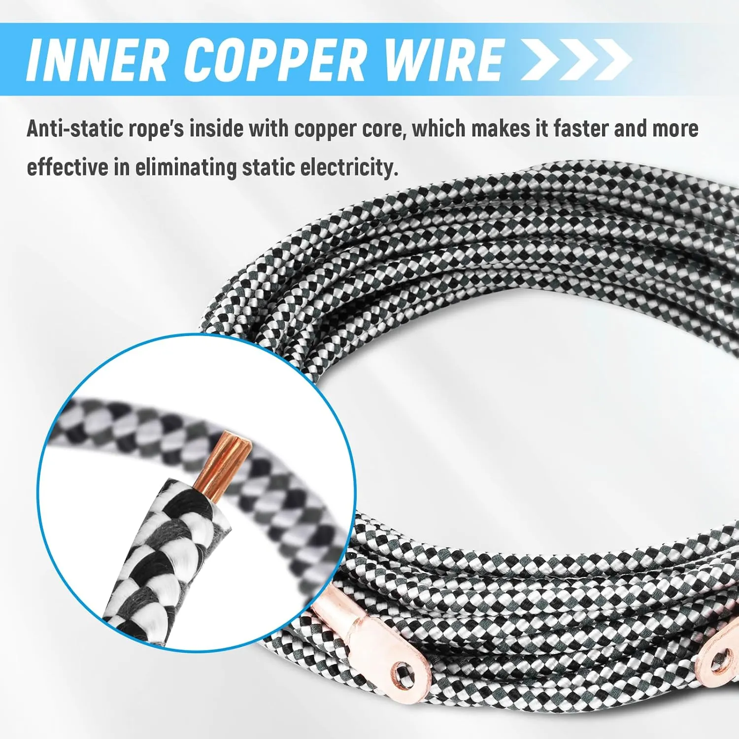 YUCHENGTECH Anti Static Copper Rope O.D.8mm 32FT Anti Static Cord Static Eliminator Static Electricity Remover Industrial for Laminating Machine Printing Machine Film Machine (32FT)