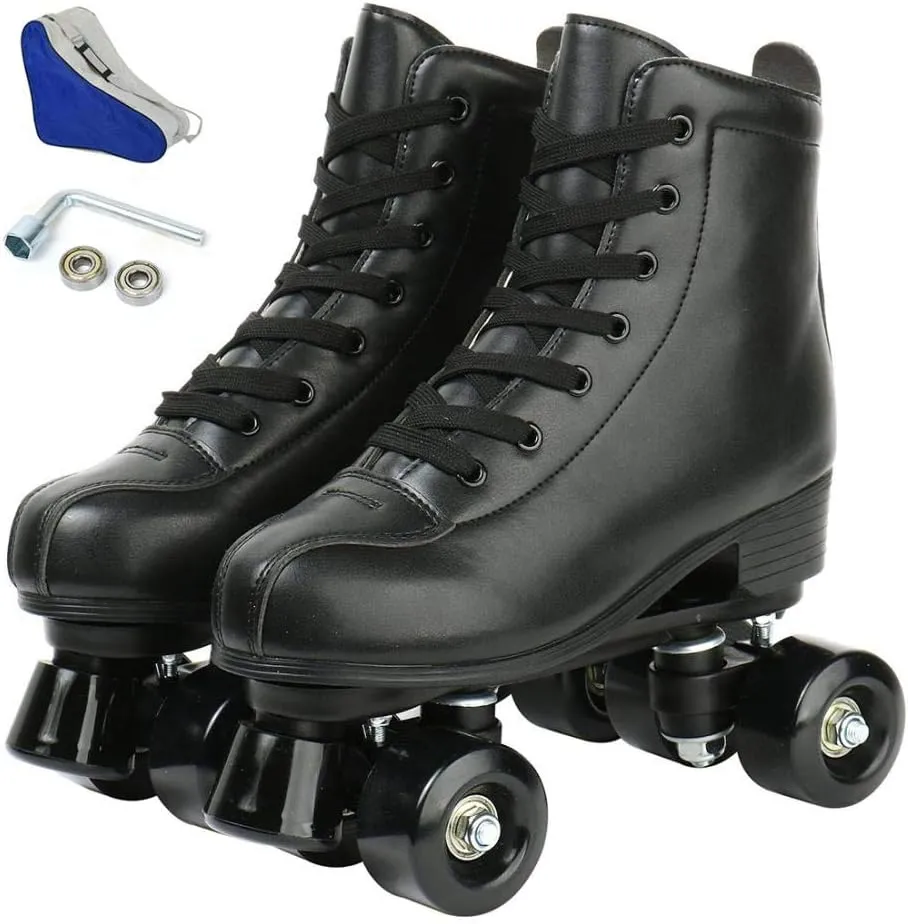 YYW Roller Skates for Women Men, High Top PU Leather Classic Double-Row, Indoor Outdoor, Beginner Shoes Bag