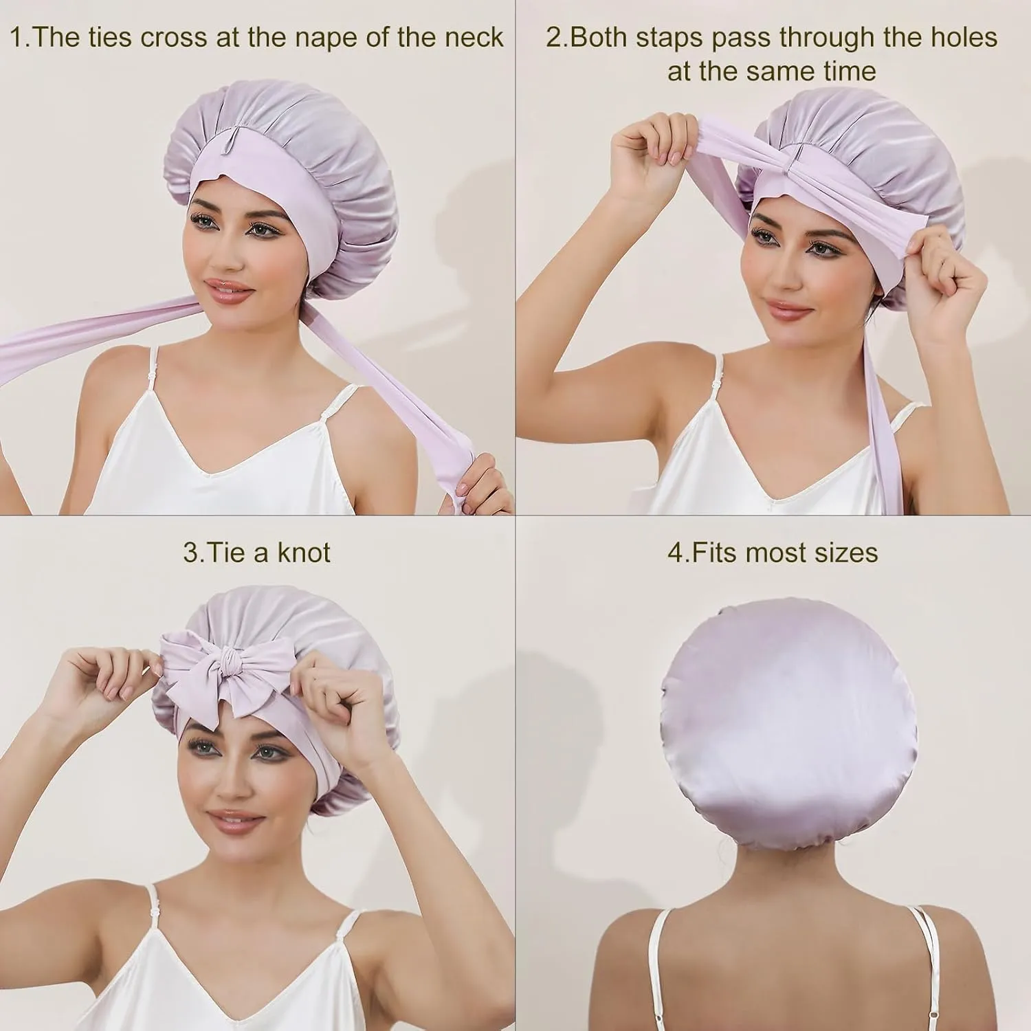 ZIMASILK 100% Mulberry Silk Bonnet for Sleeping Women Long Hair Double Layer Silk Hair Wrap with Tie Band Stay On Head (1Pc, Purple)