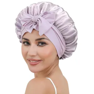 ZIMASILK 100% Mulberry Silk Bonnet for Sleeping Women Long Hair Double Layer Silk Hair Wrap with Tie Band Stay On Head (1Pc, Purple)