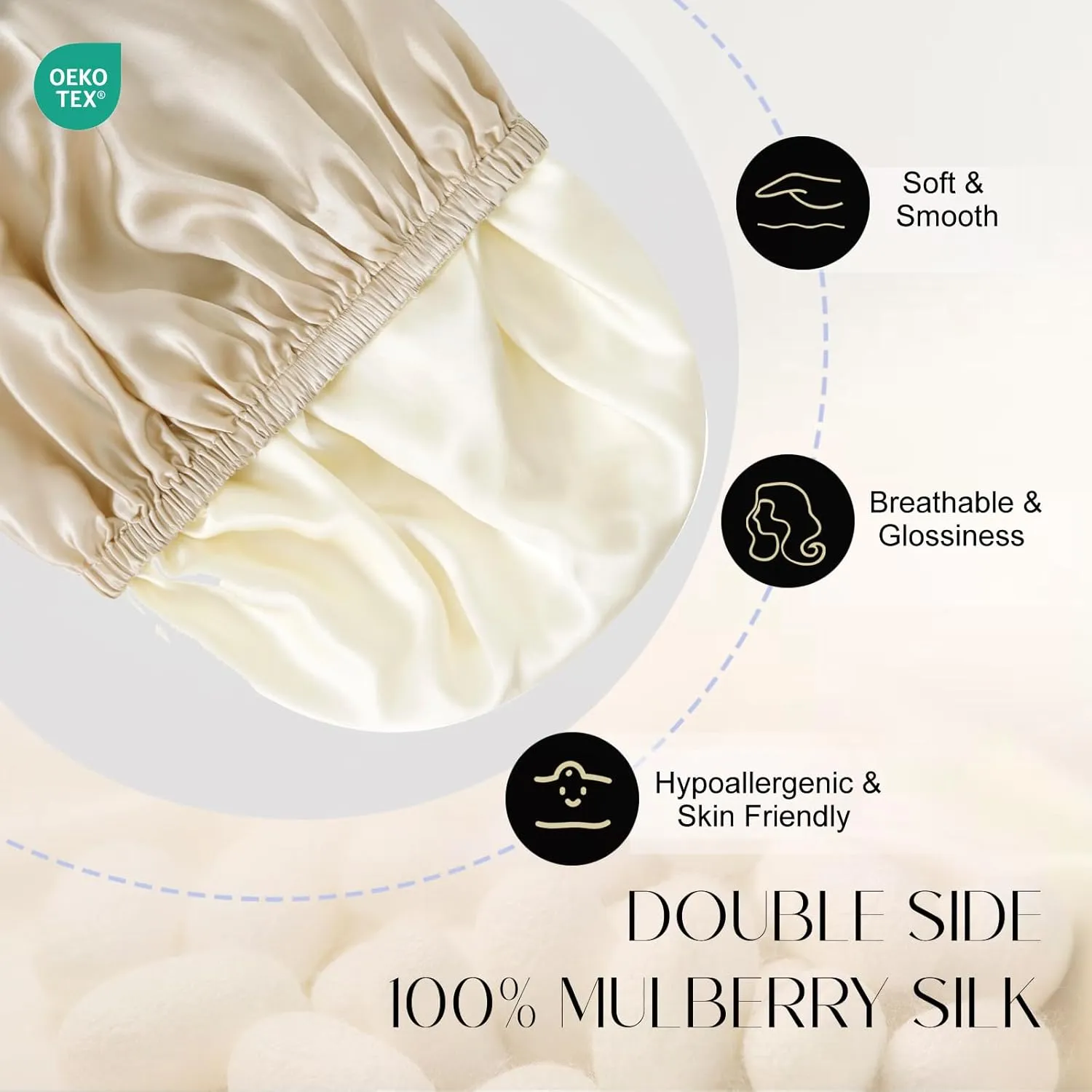 ZIMASILK 100% Mulberry Silk Bonnet for Sleeping Women Long Hair Double Layer Wrap with Adjustable Band Natural Silk Bonnet for Care Stay On Head (1Pc, Beige)