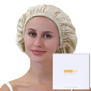 ZIMASILK 100% Mulberry Silk Bonnet for Sleeping Women Long Hair Double Layer Wrap with Adjustable Band Natural Silk Bonnet for Care Stay On Head (1Pc, Beige)