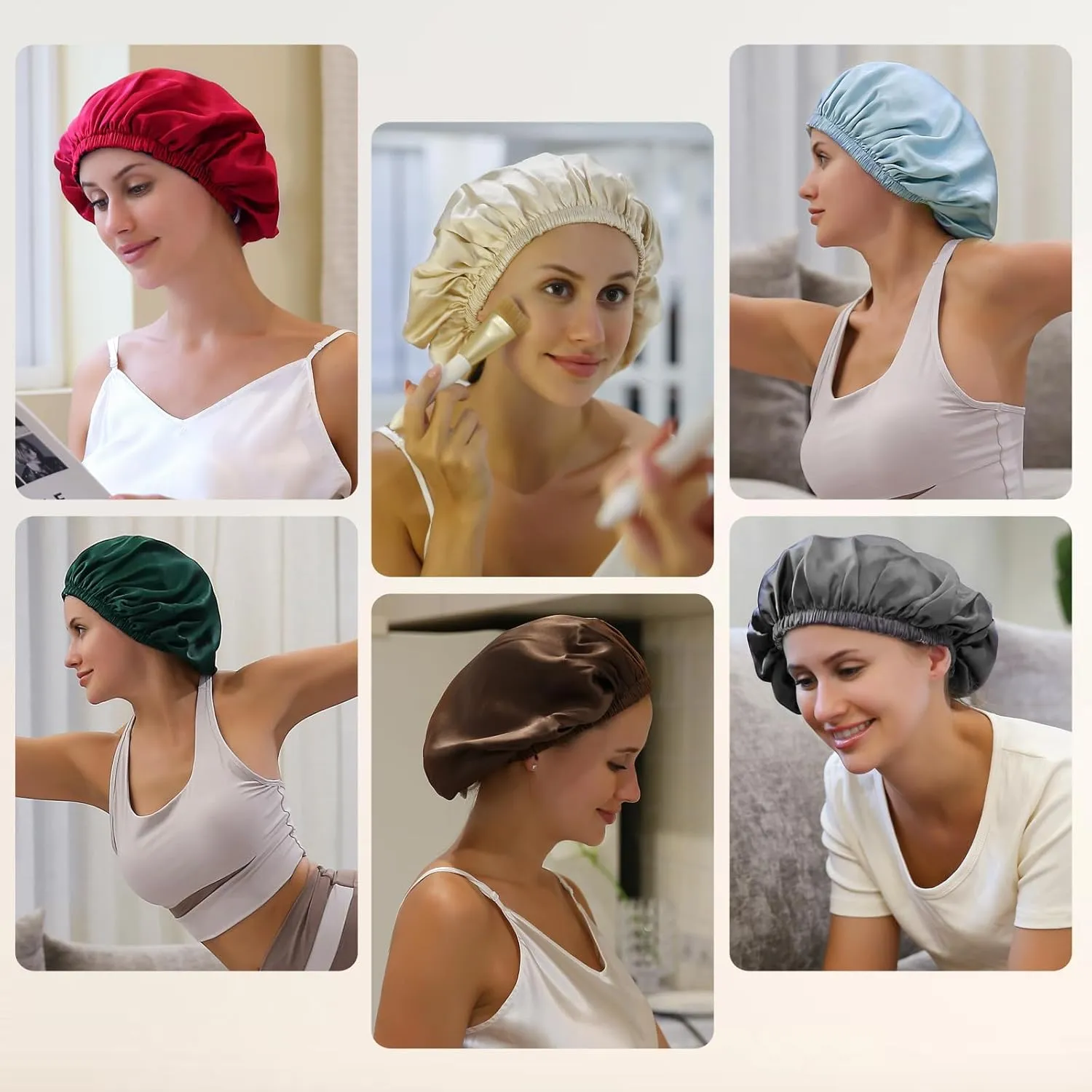 ZIMASILK 100% Mulberry Silk Bonnet for Sleeping Women Long Hair Double Layer Wrap with Adjustable Band Natural Silk Bonnet for Care Stay On Head (1Pc, Beige)