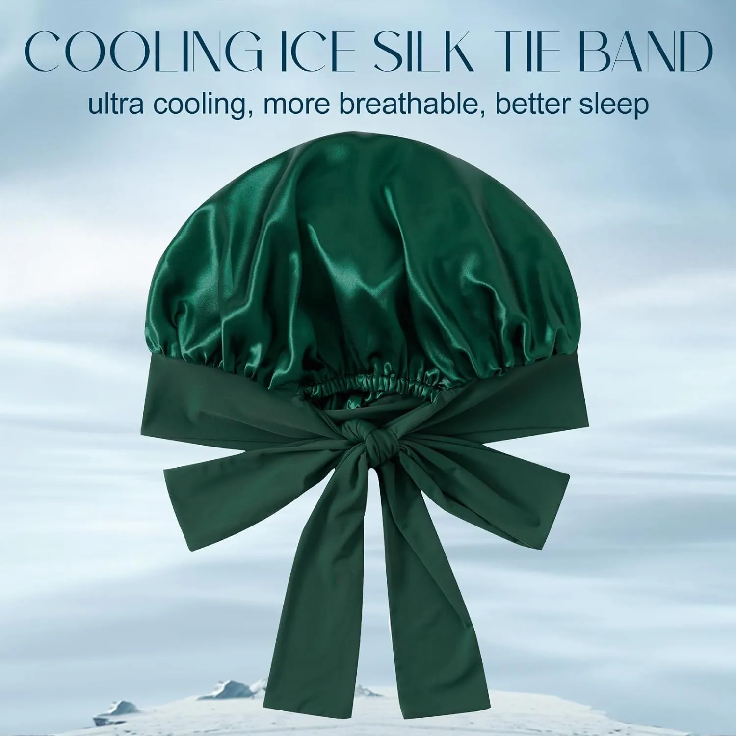ZIMASILK 22 Momme 100% Mulberry Silk Bonnet for Sleeping Women Double Layer Silk Hair Wrap with Tie Band Stay On Head for Curly Hair Care (1Pc, Blackishgreen)