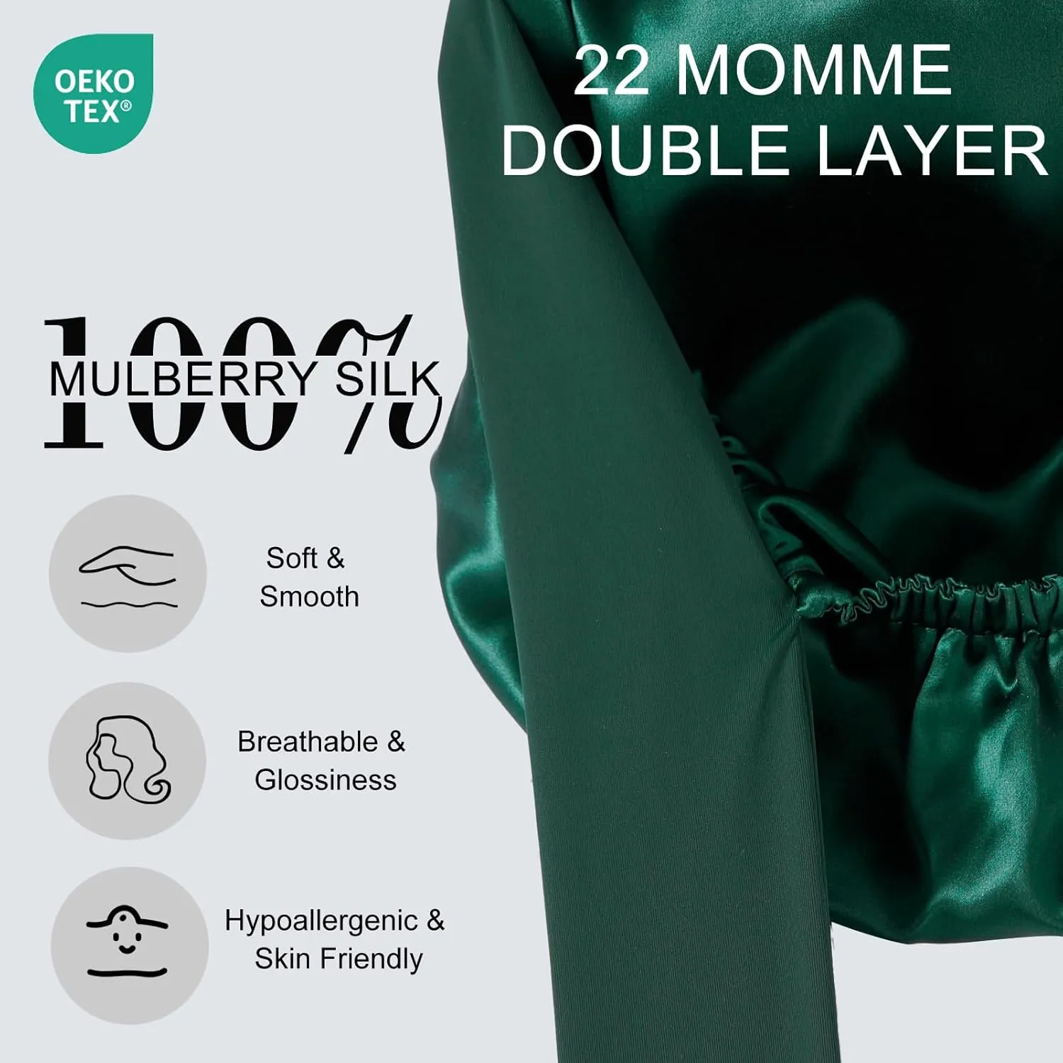 ZIMASILK 22 Momme 100% Mulberry Silk Bonnet for Sleeping Women Double Layer Silk Hair Wrap with Tie Band Stay On Head for Curly Hair Care (1Pc, Blackishgreen)