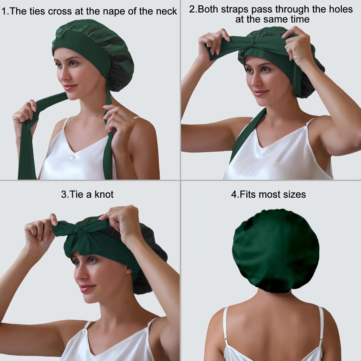 ZIMASILK 22 Momme 100% Mulberry Silk Bonnet for Sleeping Women Double Layer Silk Hair Wrap with Tie Band Stay On Head for Curly Hair Care (1Pc, Blackishgreen)