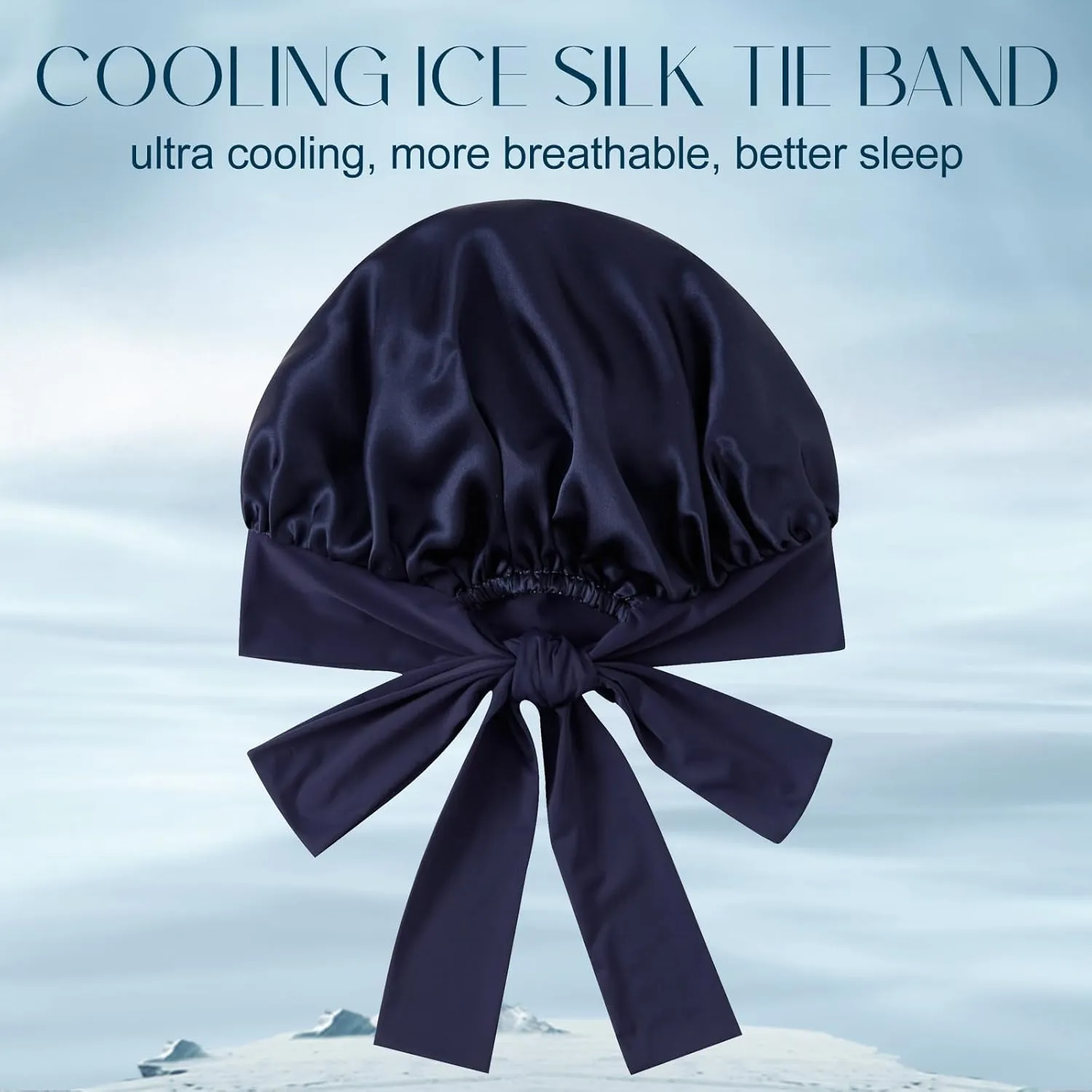 ZIMASILK 22 Momme 100% Mulberry Silk Bonnet for Sleeping Women Double Layer Silk Hair Wrap with Tie Band Stay On Head for Curly Hair Care (1Pc, Navyblue)