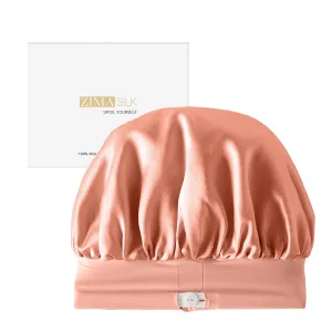 ZIMASILK Adjustable 100% Mulberry Silk Bonnet for Sleeping Women with Button Strap – Double Layer Silk Hair Bonnet, Luxury Night Cap for Hair & Skin Care (1Pc, Coral)
