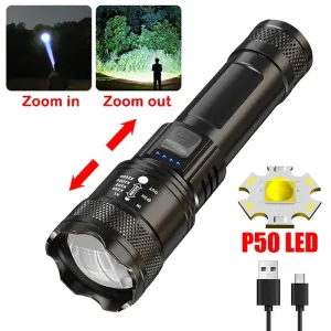Zoom Flashlight USB Rechargeable Outdoor Camping