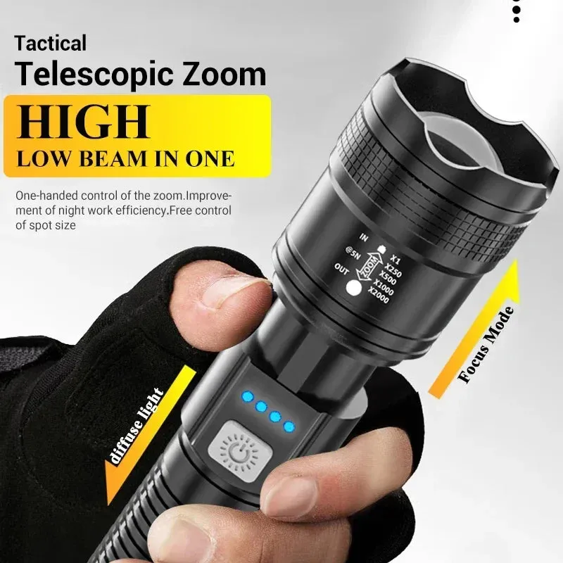 Zoom Flashlight USB Rechargeable Outdoor Camping